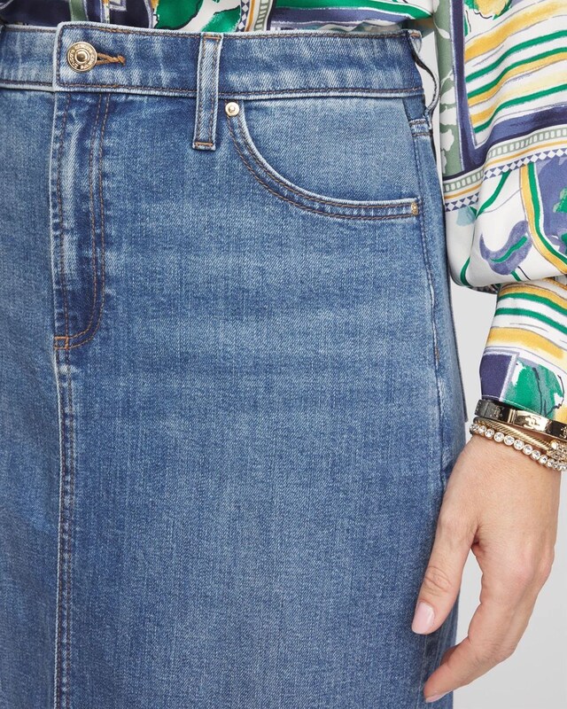 High-Rise Midi Stretch Denim Skirt - image 4
